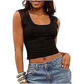 SweatyRocks Women's Y2k Sexy Lace Tank Tops Scoop Neck See Through Tops Party Outfits