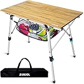 RISESOL Folding Camping Table Height Adjustable 18-27'' Portable Roll Up Picnic Table with Storage Net Carry Bag Lightweight 