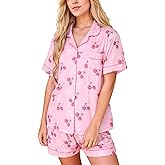 HMPEAIIY Women Y2k Pajamas Set Cute Preppy 2PCS Button Down Holiday Monkey Shorts Summer Outfit Beach Vacation Loungewear Pjs