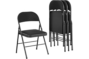 COSCO Premium Fabric Padded Metal Folding Chair, Black, 4-Pack