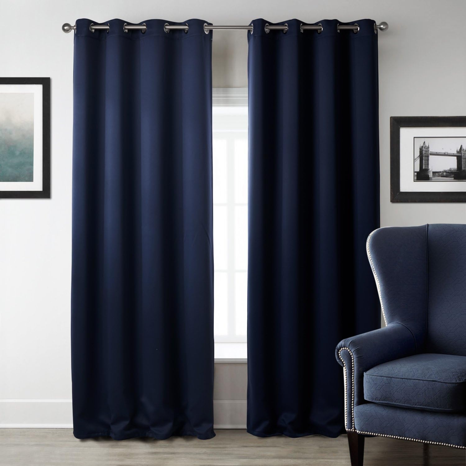 Sxshome Noise Reducing Room Darkening Blackout Thermal Insulated Treatment Window Curtains Panel and Drapes for Bedroom and Living Room (52 By 84 Inch,1 Panel,Navyblue )