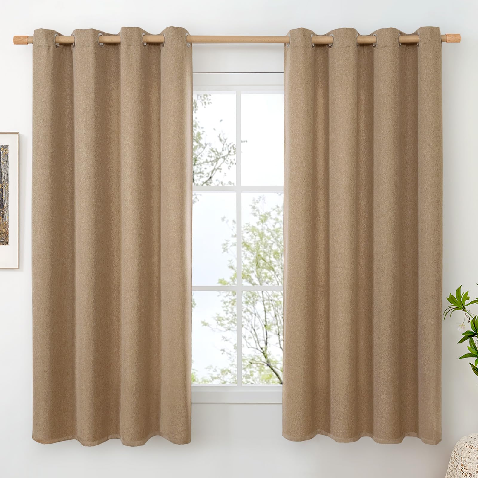 Photo 1 of BGment Camel Linen Curtains for Living Room 78 Inch Length, Thick Country Rustic Window Drapes Burlap Textured Semi Sheer Light Filtering for Bedroom Privacy Decor, 2 Panels Set, Each 52 Inch Wide