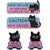 4pcs Black Cat New Driver Car Magnet Sticker Safety Sign,Newbie Cat Reflective Magnetic Car Stickers Driver Magnet,New-Driver Reusable Magnets-Stickers for Bumper Safety Sign