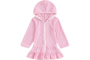 Nicoxijia Kids Toddler Little Girl Swim Cover Up Terry Zip-Up Hooded Beach Bathing Suit Swimsuit Wraps Zipper Coverup Dress