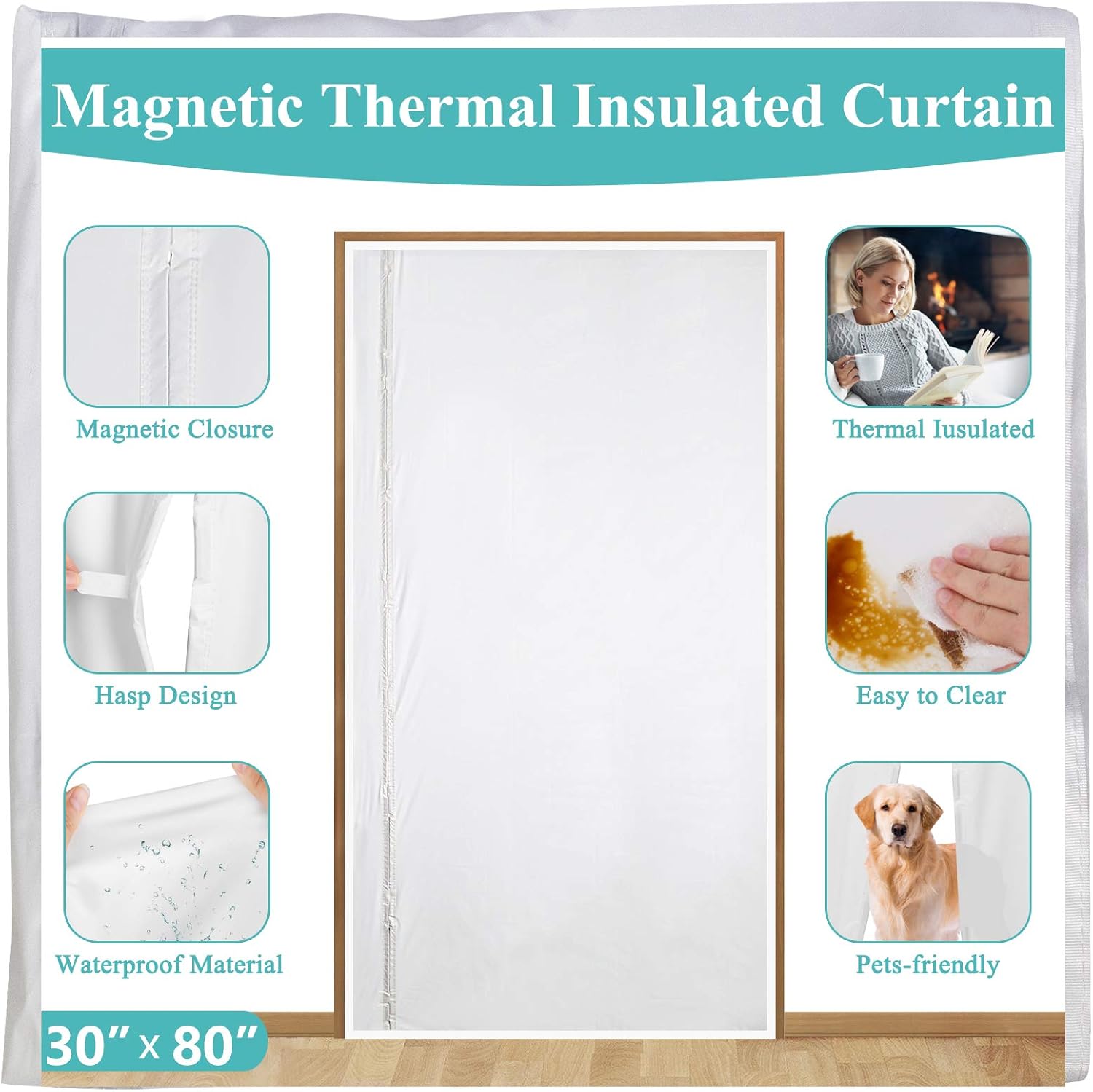 Thermal Insulated Door Curtain 30 x 80, Left Right Side