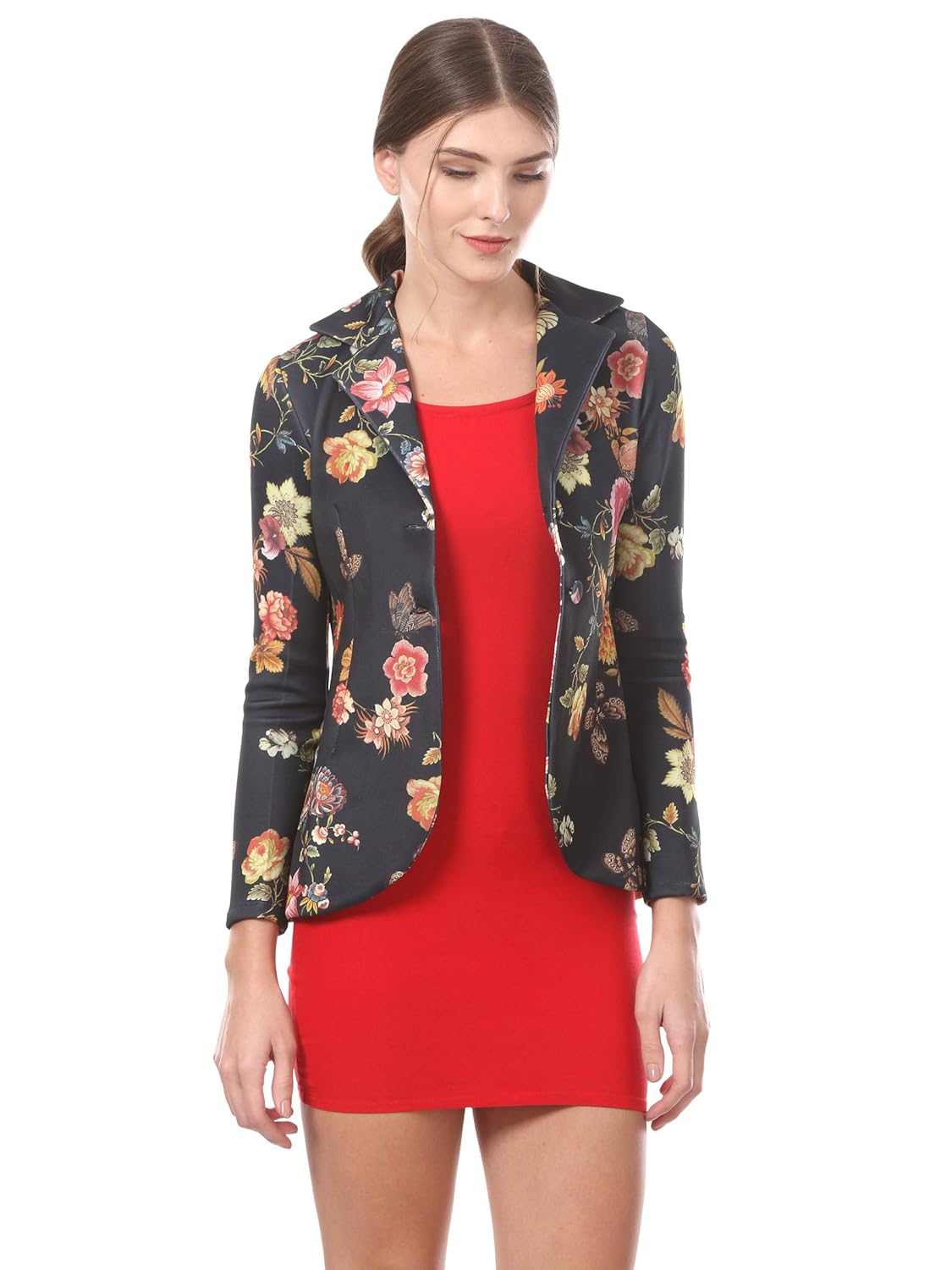 saadgi women's scuba floral printed blazer (blue, xx-large)