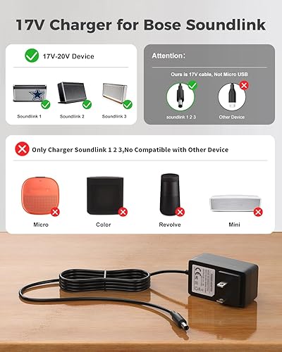 Charger for Bose Soundlink 3, Bluetooth 17V 20V Power Cord for