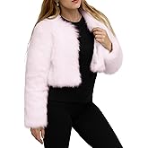 JUJIAYOUPIN Womens Faux Fur Coat Long Sleeve Cropped Jacket Fluffy Winter Shaggy Warm Cardigan Outerwear