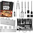 ROMANTICIST 23pc Must-Have BBQ Grill Accessories Set with Thermometer in Case - Stainless Steel Barbecue Tool Set with 2 Gril