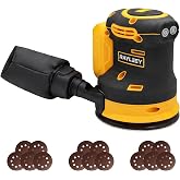 5 Inch Cordless Brushless Random Orbital Sander for Dewalt 20V Battery | 3 Variable Speeds, 7000-11000 RPM, with 15pcs Sandpaper and Dust Collector for Woodworking Polishing (Battery Not Included)