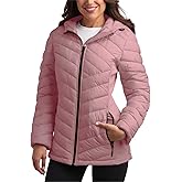 Reebok Womens Puffer Jacket - Midweight Quilted Snow Glacier Shield Full Zip Winter Coat for Women with Hood & Zip Pockets
