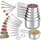 21 Pieces YUNNKEEY Measuring Cups and Spoons Set - Includes 7 Stainless Steel Measuring Cups, 8 Rectangular & 5 Mini Measuring Spoons with Leveler Fits Spice Jars, Ideal for Dry and Liquid Ingredients