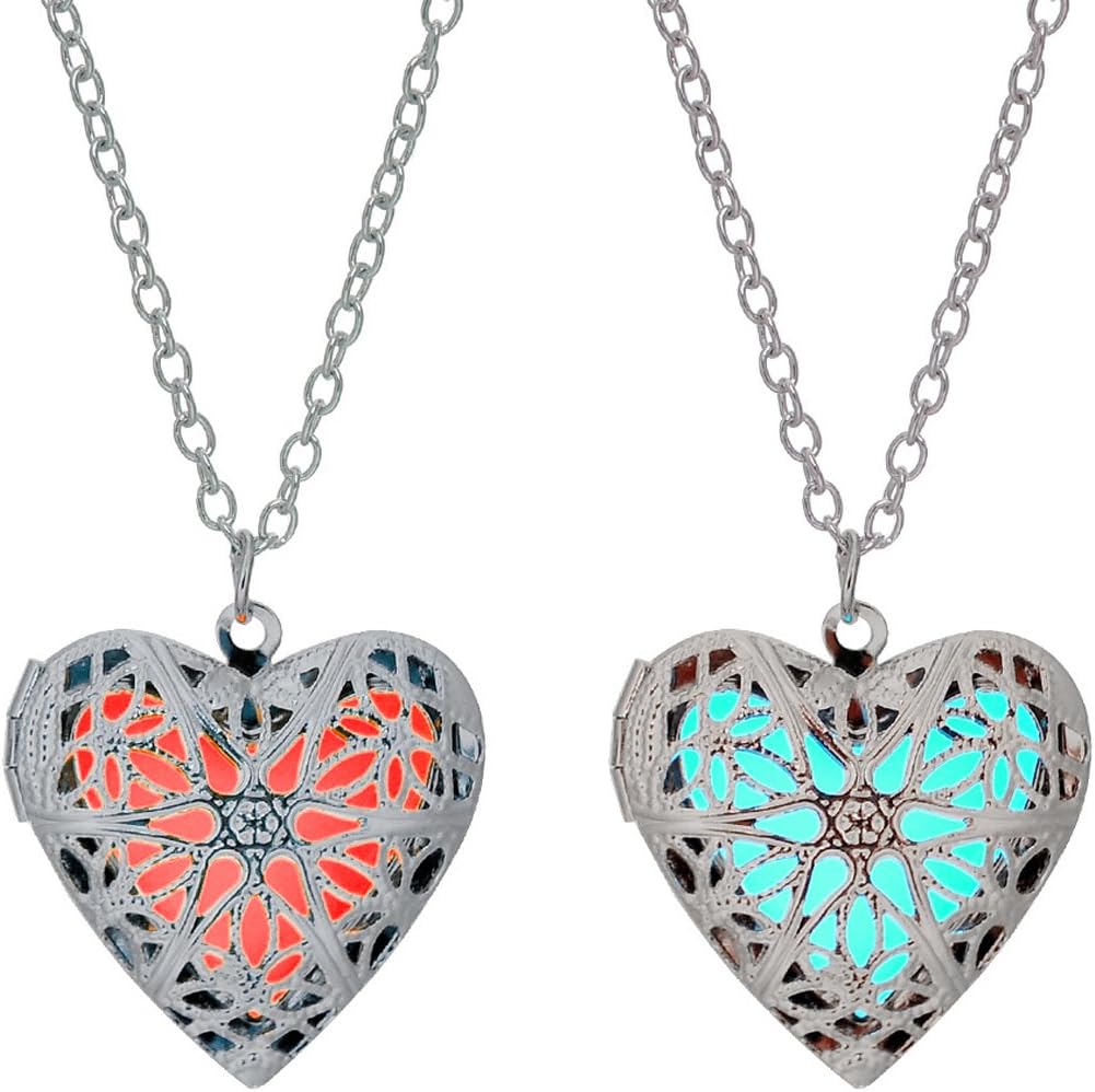 LightOnIt Magical Fairy Glow in The Dark Heart Locket Necklace-Aqua Large Star for Teen Girl Gift