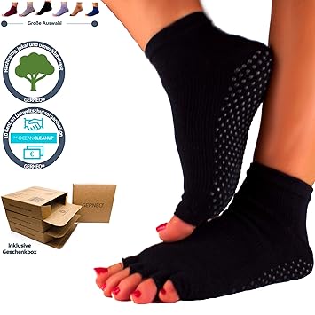GERNEO - Premium Yoga Pilates Ballett Gymnastik Fitness Socken offen & Rutschfest - zehenfreie Füsslinge