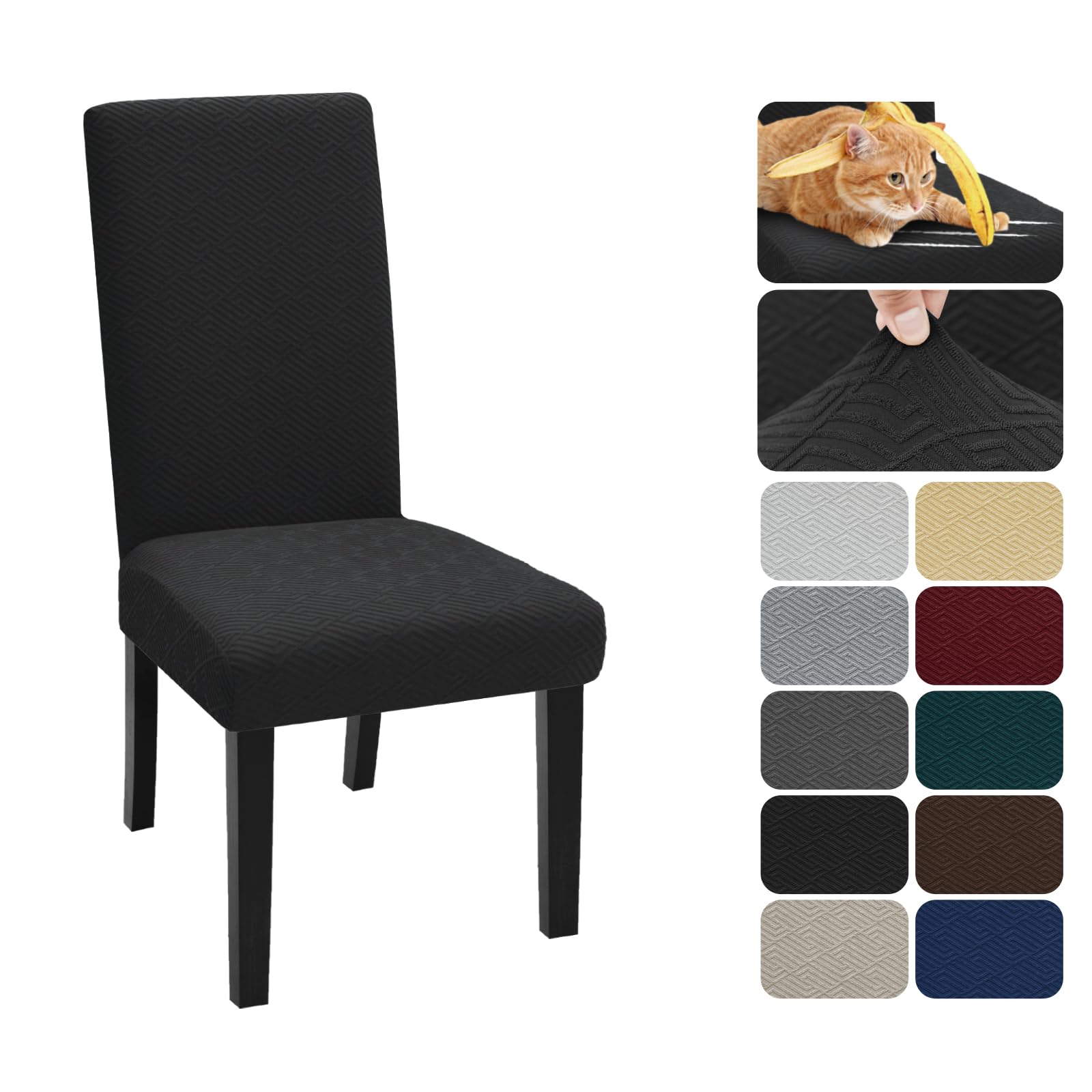 XINEAGE 2 Packs Newest Pattern Dining Chair Slipcover Parsons Chair Furniture Protector Stretch Chair Covers for Dining Room, Restaurant, Kitchen, Party (Black)