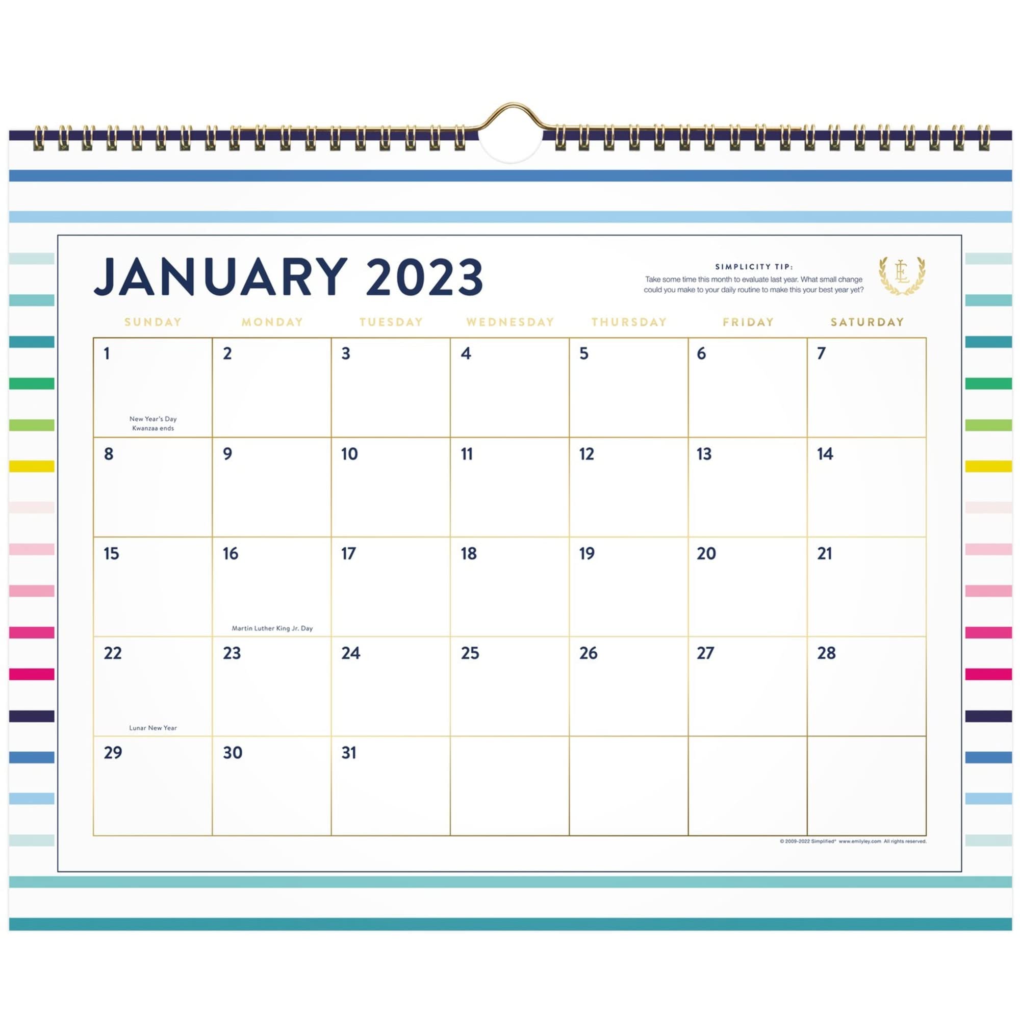 At-A-Glance 2023 Wall Calendar, Simplified by Emily Ley, 15" x 12", Medium, Monthly, Happy Stripe (EL90-707), EL90-707-23, 15 inch x 12 inch