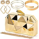 5 Pcs Clutch Purse for Women Evening Prom Purses Metallic Handbag for Valentines Wedding Banquet Retro Jewelry Set