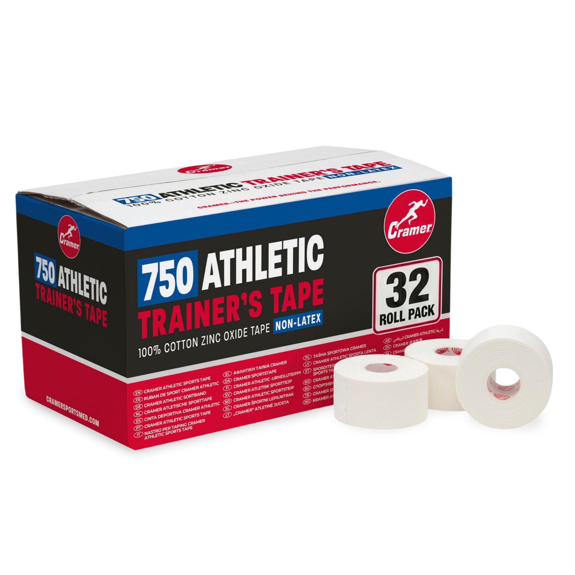 Cramer Team Color Athletic Tape, blanco, sin látex, 1.5 x 15yds, caja a granel de 32 rollos, cinta deportiva desgarrable para muñecas, tobillos, béisbol, entrenamiento, fuerte envoltura atlética para atletas y entrenadores