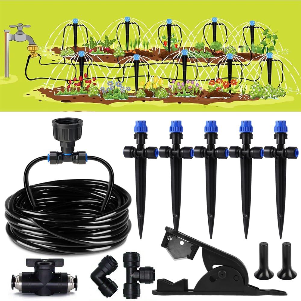 Photo 1 of 16.4FT Quick-Connect Drip Irrigation Kit, Garden Watering System DIY Automatic Irrigation Equipment Set for Lawn Raised Bed Greenhouse Plant Watering with 1/4'' Tubing, Drip Emitters, Connectors