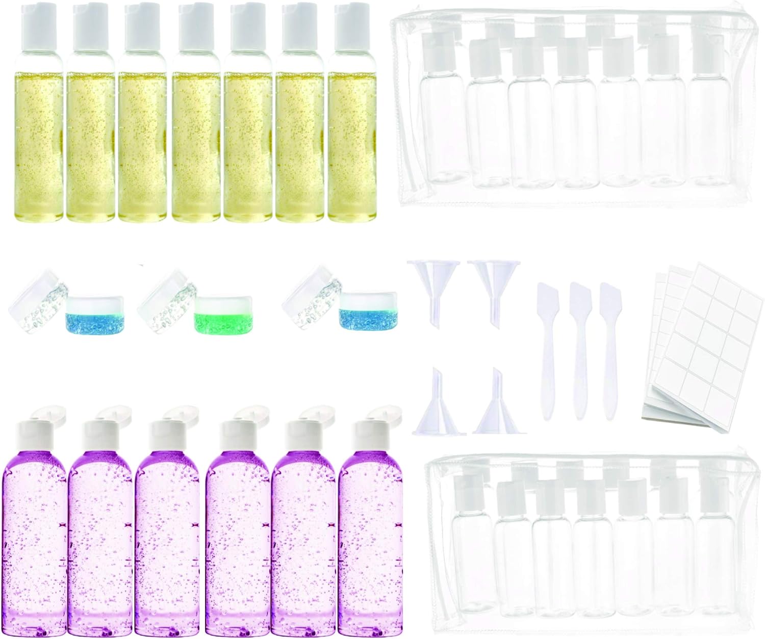 Accesorios Botellas de tamaño Ideal para cosméticos de Viaje y artículos de  tocador Incluyendo 3 Bolsas de Aseo claras Botellas de Viaje Transparentes  Juego de 28 Piezas Envases máximos de 100 ML