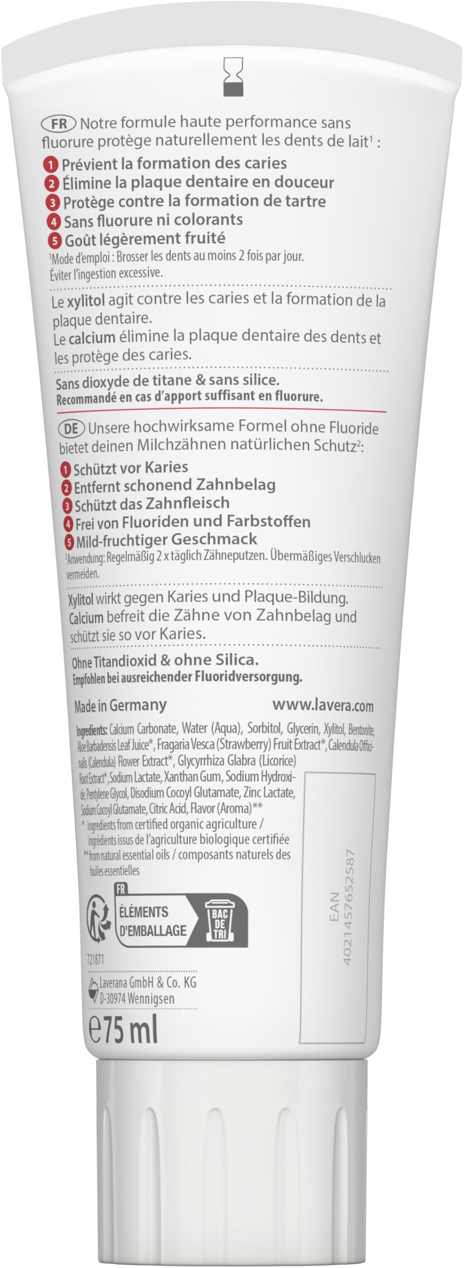 lavera Kids Zahnpasta ohne Flusen – ohne Farbstoffe – schützt die Milchzähne – weich und fruchtig – Ringelblume – 75 ml 5