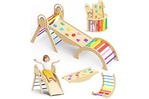Philnas Pikler Triangle Climbing Set, 8-in-1 Foldable Indoor Jungle Gyms, Wooden Indoor Playground Montessori Climber Set with Arch,&Ramp&Ladder for Christmas Birthday Gift