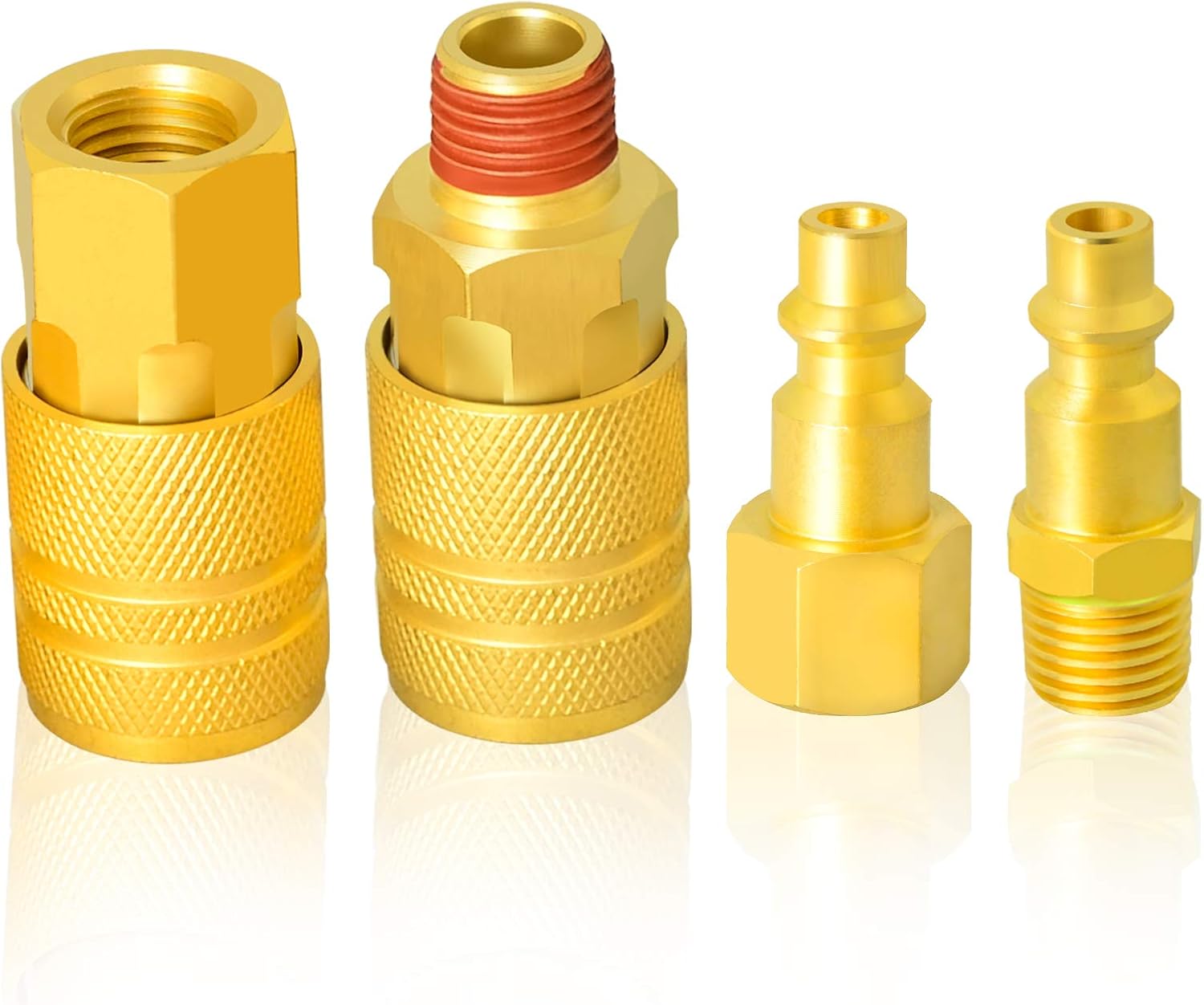 Gasher 19 Pieces Air Coupler and Plug Kit, Solid Brass Quick Connector Set 1/4-Inch NPT Air Hose Fittings, Air Plug, Air Coupler, Ball valve and Tee Pipe Fitting with Storage Case - - 