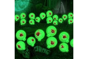 THISWING Halloween Decorations Outdoor, 2 Packs 12LED Scary Bleeding Eyeballs Solar-Lamps Waterproof Swaying Firefly Lights for Outside Patio/Yard/Garden/Lawn/Halloween Party Decor - Green