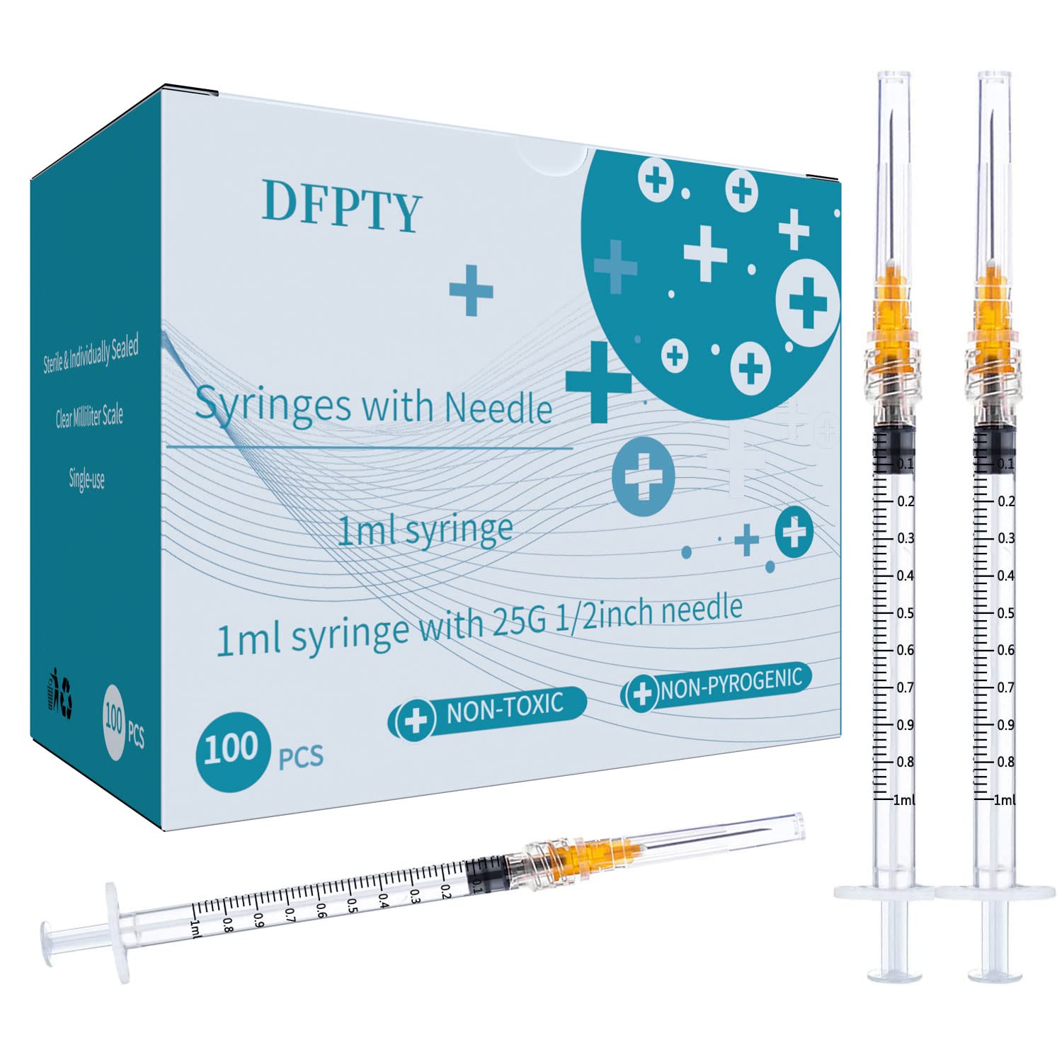 Photo 1 of 100 Pack Disposable Sterile Supplies 1ml Syringe with Needle,25Ga 1inch Needle and Syringe,Individual Package. (100)