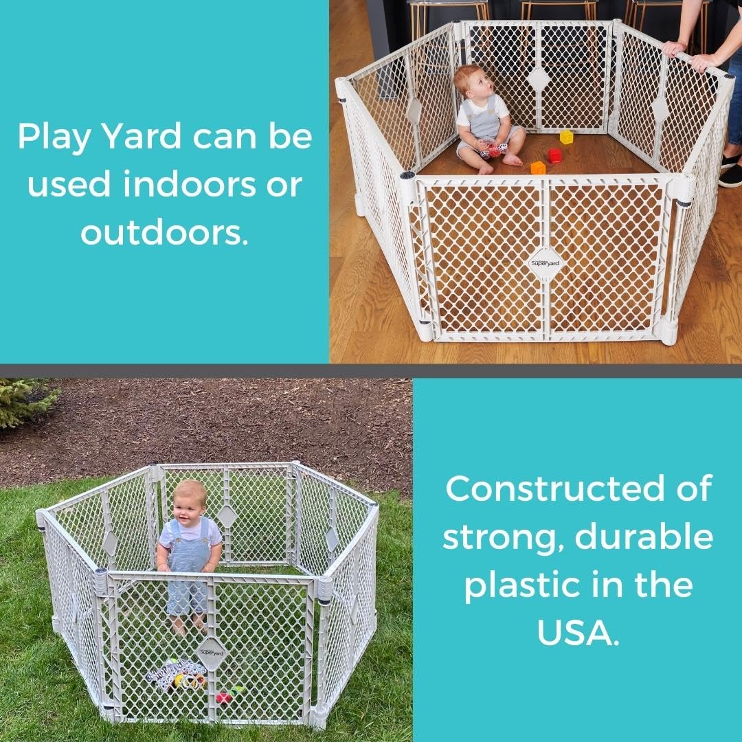 Toddleroo by North States - Superyard Baby Play Yard: Freestanding 6-Panel Baby Playpen - Indoor or Outdoor Use - Made in USA - Encloses Up to 18.5 Square Feet - 26 Inches Tall - Light Gray