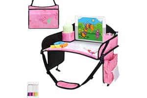 WENRENER Kids Travel Tray, Travel Tray for Kids Car Seat, Toddler Car Seat Lap Tray, Carseat Tray for Kids Travel, Carseat Table Tray for Kids Travel Activities (Light Pink)