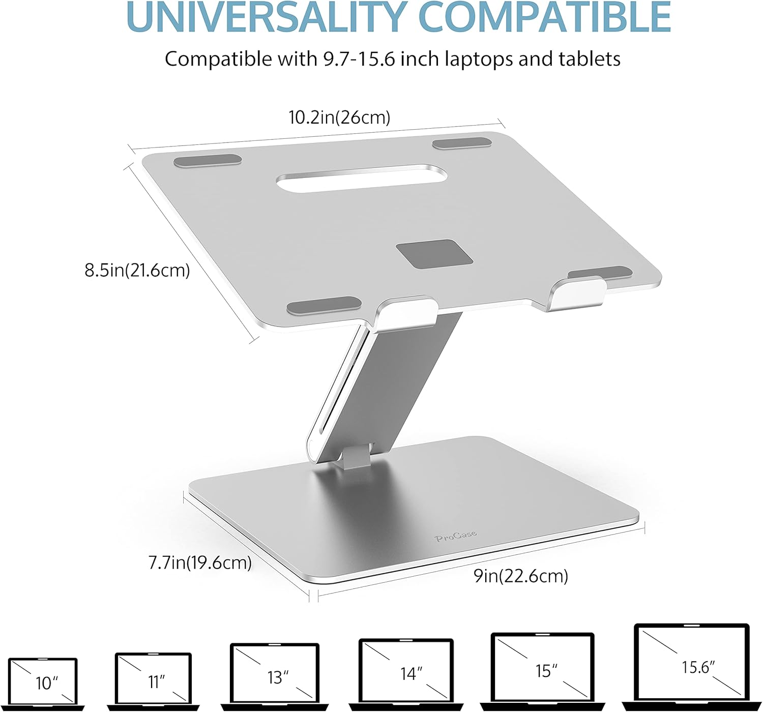 ProCase Adjustable Laptop Stand, Ergonomic Aluminum Laptop Holder, Portable Laptop Riser Notebook Computer Stand for MacBook Pro/Air Surface Dell Lenovo Laptops up to 15.6-Inch - Silver: ProCase: Electronics