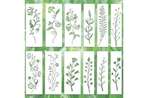 12pcs Leaf Vine Stencils, Reusable Spring Drawing Templates Floral Flower & Leaf Vine Stencil for Home Decor Wall Art DIY Cra