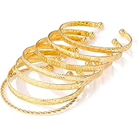 IFKM Gold Bangle Bracelets For Women, 14k Gold Plated Multi Layer Stackable Cuff Bracelet Set, Trendy Elegance Charms Non Tar