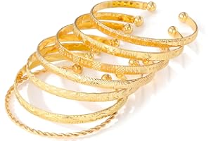 IFKM Gold Bangle Bracelets For Women, 14k Gold Plated Multi Layer Stackable Cuff Bracelet Set, Trendy Elegance Charms Non Tarnish Minimalist Textured Boho Jewelry Gift for Women