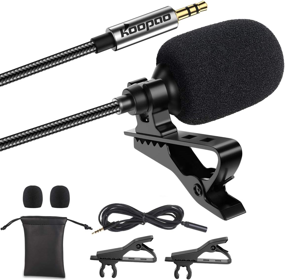 lavalier microphone,mini microphone,3.5mm Lapel Microphone, KOOPAO Omnidirectional Condenser Lavalier Mic with Clip for Apple iPhone Android Windows Computer Smartphone