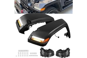 PARTREE Front Fender Flares w/Lights Compatible with Jeep Wrangler JL JLU/Rubicon 2/4-Door 2018-2024 High Top Flares 4PCS Unpainted Paintable