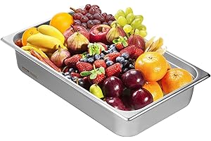 VEVOR Hotel Pan, Full Size Anti-Jam Steam Pan, 0.8mm Thick Stainless Steel Restaurant Steam Table Pan, 4-Inch Deep Commercial Table Pan, Catering Storage Food Pan, for Industrial & Scientific