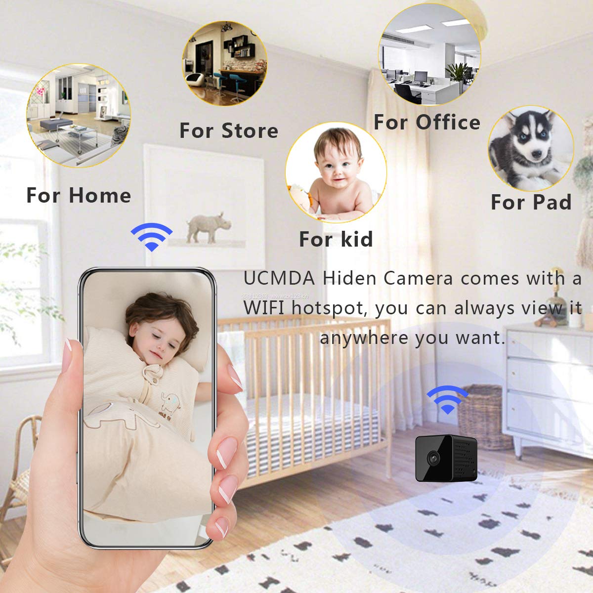 UCMDA Mini Spy Camera, 1080P HD Wireless WIFI Hidden Camera, Portable Nanny Camera Home Security Monitor with Night Vision/Motion Detection/Remote Viewing for indoor, Car, Store, Office - Q8H