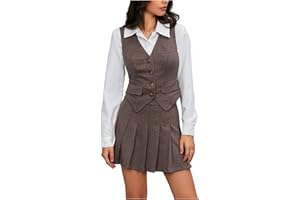 Milumia Women's Plaid Skirt Sets 2 Piece Outfits Blazer Vest Top and Pleated Mini Skirt Suit