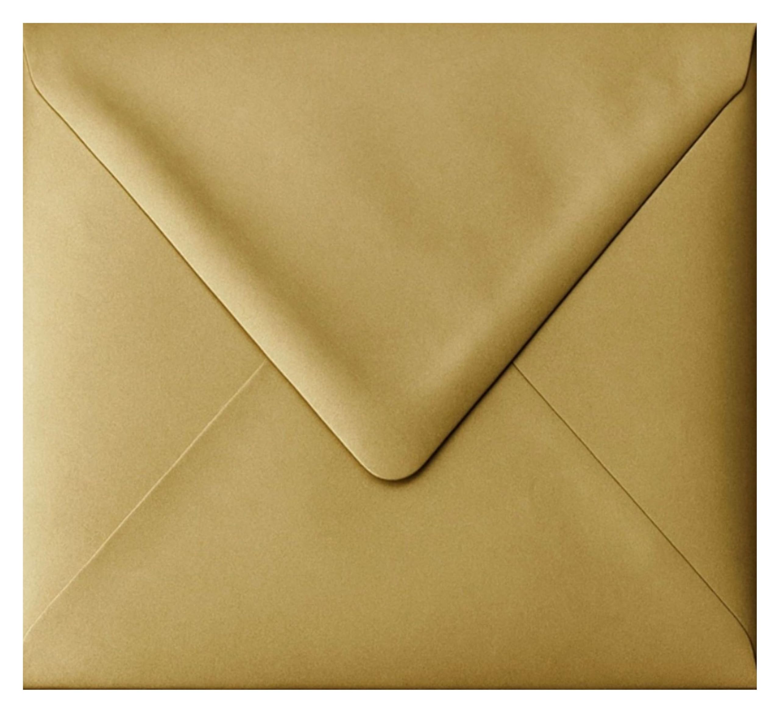 100 Pack 6x6 Inch Square Gold Envelopes – 155mm x 155mm – Metallic Pearlescent – Gummed 100gsm