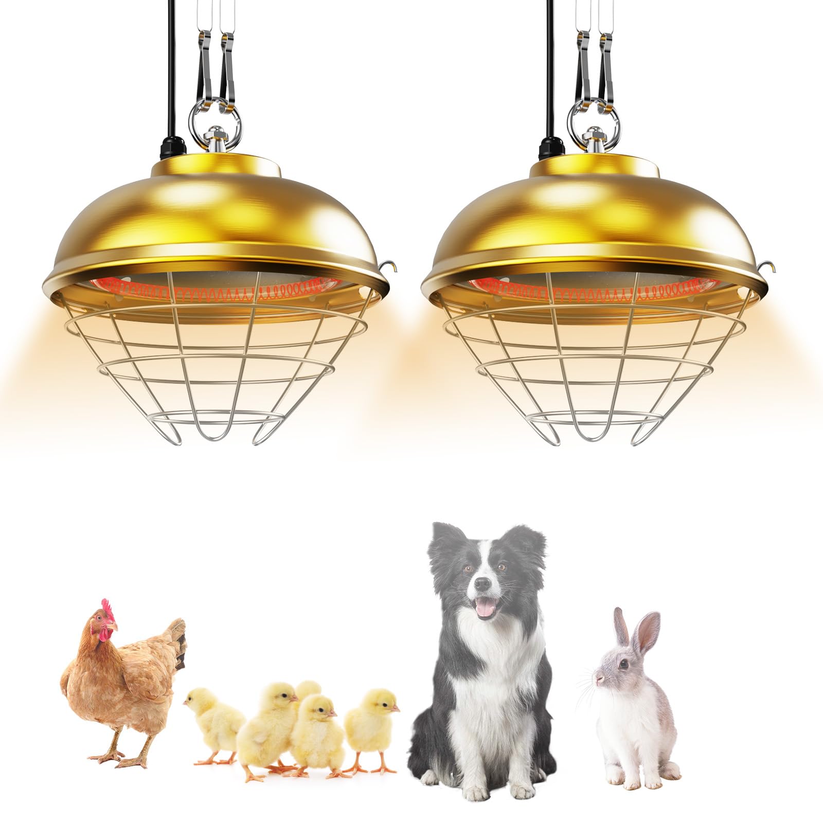Photo 1 of 2-Pack Heat Lamp for Chickens, 170W & 350W Adjustable Heating Temperature and Hanging Height, Chicken Coop Brooder Heater, Carbon Fiber Heating Lamp for Chicks, Ducks, Rabbits, Cats, Dogs, Livestocks