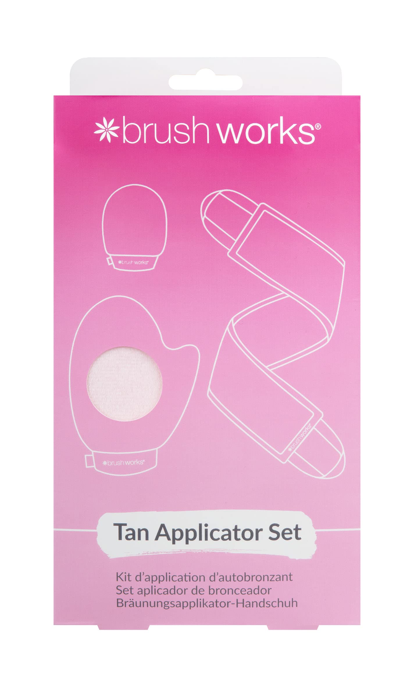 Brushworks Tan Applicator Set – 3 Piece Self Tan Kit with Back Applicator, Tanning Mitt & Face Mitt | Streak-Free, Reusable, Vegan & Cruelty-Free