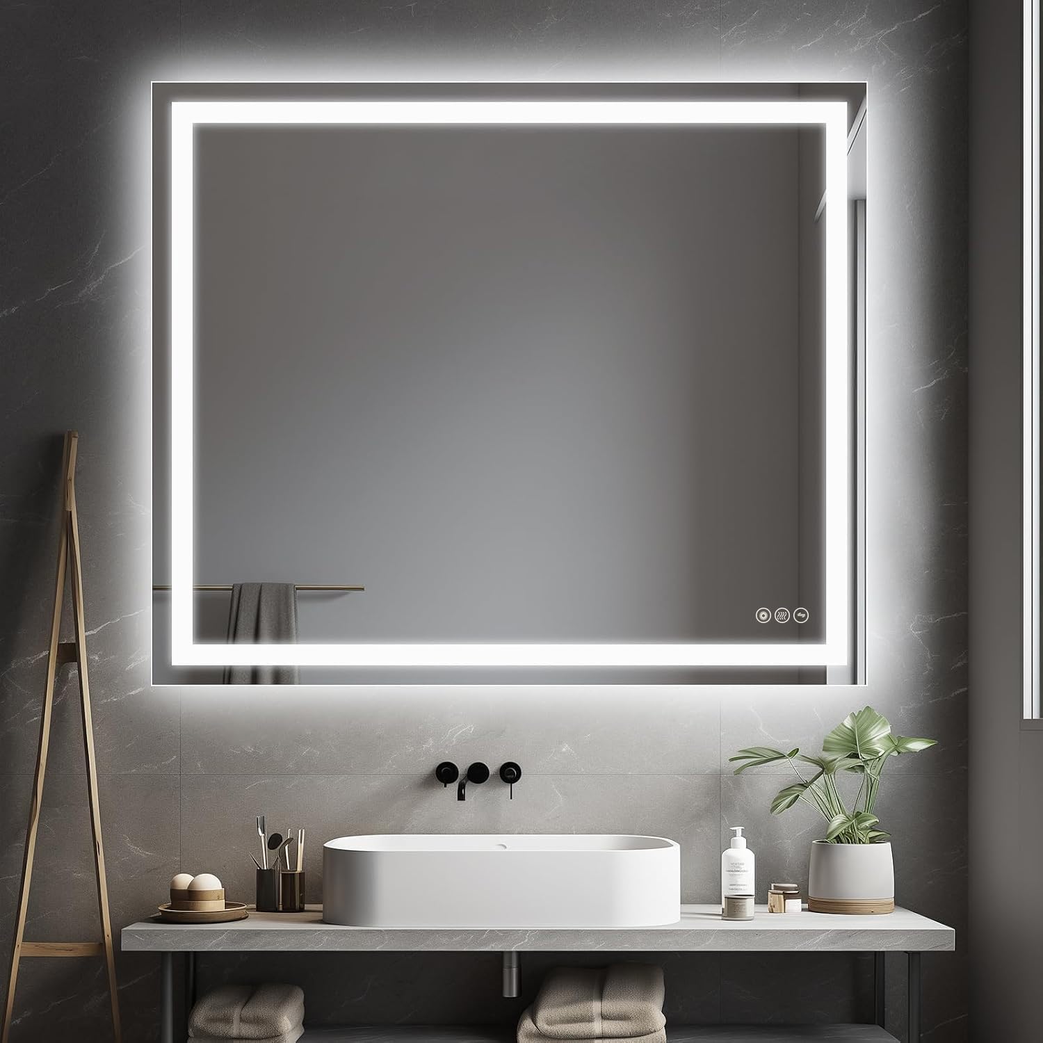 Photo 1 of CITYMODA Wall-Mounted LED Square Bathroom Mirror, Makeup Mirror (30 inches x 36 inches,) 3 Color Stepless Dimmable Memory Bathroom Vanity Mirror with Lights CRI90+ 3000-6400K Smart Mirror with Touch