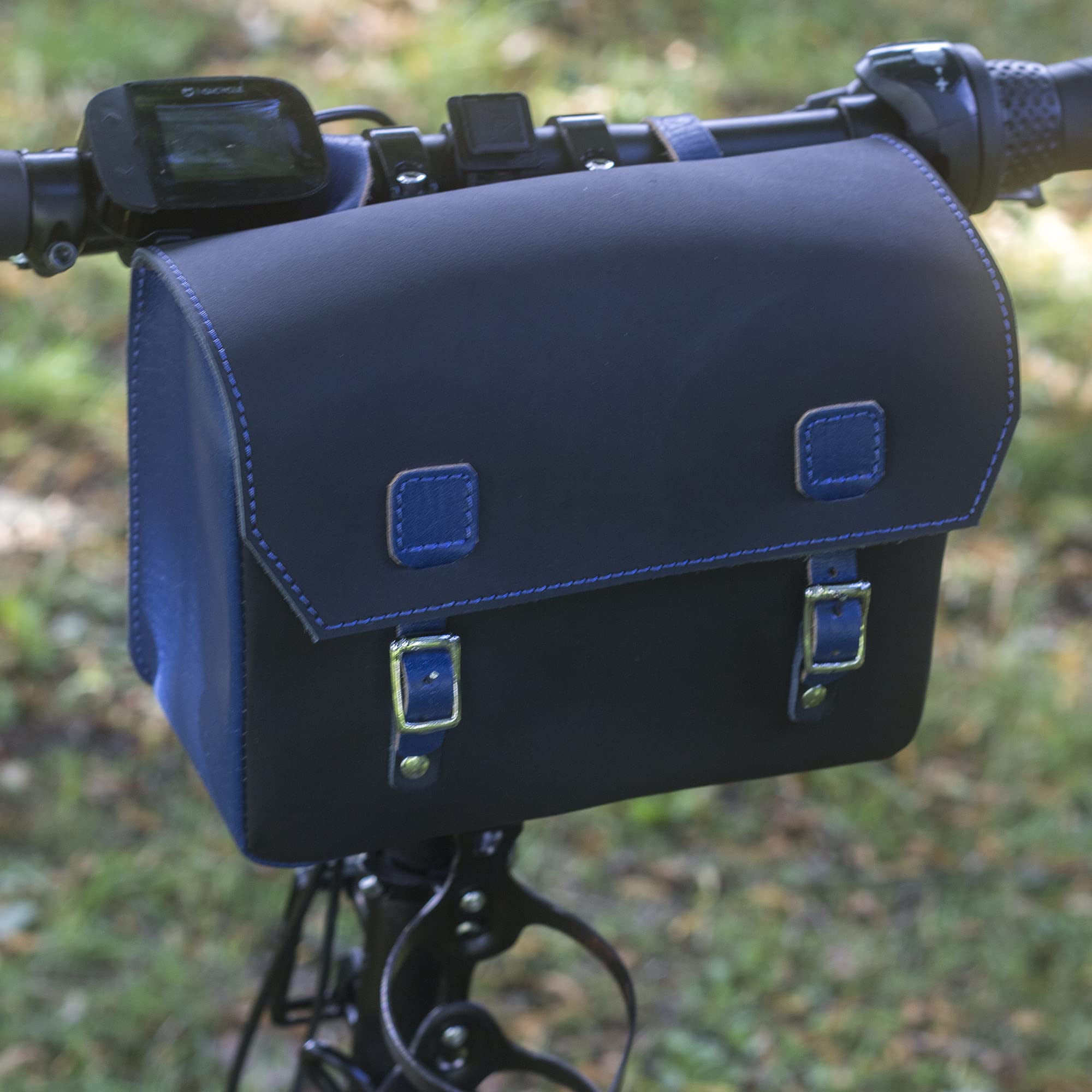 London Craftwork Super Large Leather Bicycle Bag Saddle Handlebar 23cm x 19.5 x 11cm in Black Blue 2021 Collection