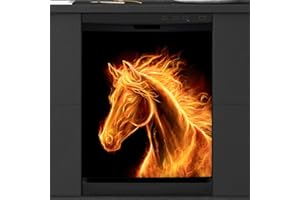 Horse Fire Art Dishwasher Magnet Cover, Magnetic Dishwasher Decorate Covers,Magnetic Fridge Door Cover,Refrigerator Decal for