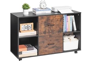 VEVOR 2 Drawer Wooden File Cabinet, Mobile Filing Cabinet with Open Shelves, Lateral Rolling File Storage with Lockable Wheel