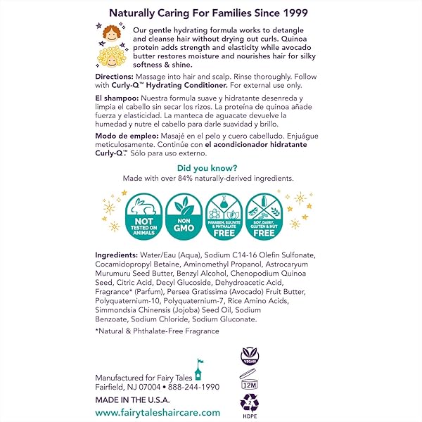 FAIRY TALES CURLY Q HYDRATING SHAMPOO FOR CURLY AND MULTI-CULTURAL HAIR – PARABEN, SULFATE, GLUTEN AND NUT FREE – 12 OZ