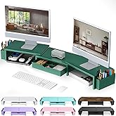 gianotter Dual Monitor Stand Riser, Desk Organizer With Drawer and 2 Pen Holders, Monitor Stand for Desk, Office Decor Essentials (Green)