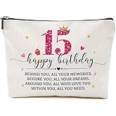 Birthday Gifts for 15 Year Old Girl 15th Birthday Gifts for Teen Girls Makeup Bag Happy 15th Birthday Travel Cosmetic Bags Turning 15 Inspirational Gifts for Women Sister Bestie Friends Daughter